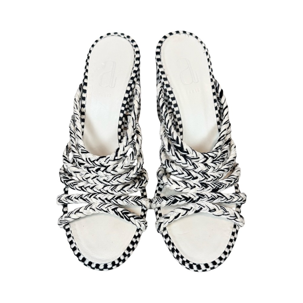 Antolina Women's Black and White Woven Block Heel Slide Sandals Size 38.5 - Picture 3 of 10